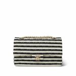 Ivory/Black Striped Coco Sailor Pearl Classic Flap Medium LGHW
