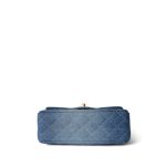 24S Blue Denim Quilted Mini Rectangular Flap Aged Gold Hardware - Image 7