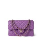 22S Purple Caviar Quilted Classic Flap Small Light Gold Hardware - Image 14