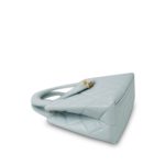 Light Blue Aged Calfskin Quilted Nano Kelly Shopper Aged Gold Hardware - Image 7