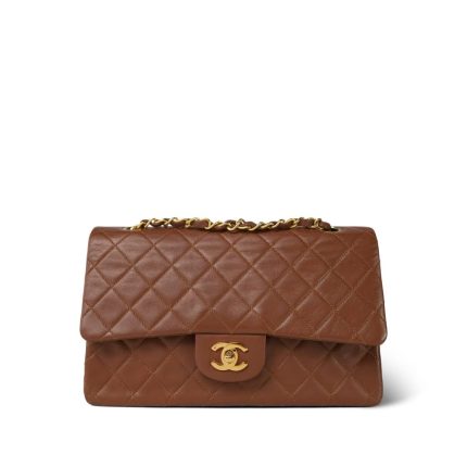 Dark Caramel/Brown Lambskin Quilted Classic Flap Bag Medium GHW