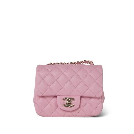 21S Light Pink Lambskin Quilted Mini Square Flap Light Gold Hardware