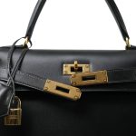 Kelly 28 Sellier Black Box Calfskin Gold Plated Z Circle Stamp - Image 8