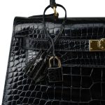 Kelly 32 Black Porosus Crocodile Lisse Gold Plated X Circle Stamp - Image 3