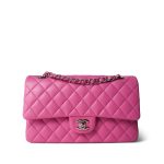 Pink Lambskin Quilted Classic Flap Medium Silver Hardware