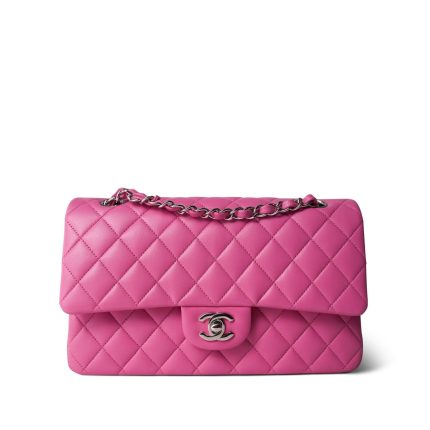 Pink Lambskin Quilted Classic Flap Medium Silver Hardware