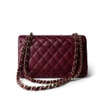 Wine/Burgundy Caviar Quilted Small Classic Double Flap LGHW - Image 5