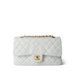 Vintage White Lambskin Quilted Classic Flap Medium GHW