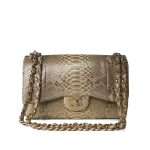 Gold Python Jumbo Classic Flap Light Gold Hardware - Image 15