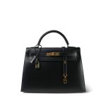 Kelly 32 Black Box Calfskin Gold Plated U Circle Stamp