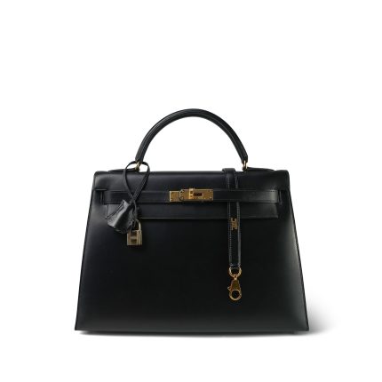 Kelly 32 Black Box Calfskin Gold Plated U Circle Stamp