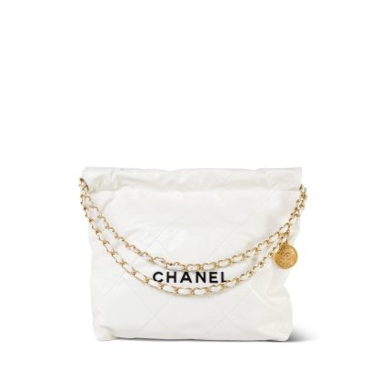 22S White Calfskin Quilted 22 Medium Hobo Bag Black/Aged Gold Hardware