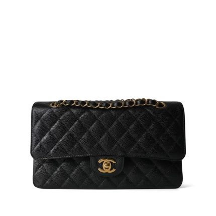 Black Caviar Quilted Medium Classic Flap Gold Hardware