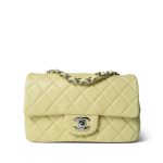 24C Light Yellow Lambskin Quilted Mini Rectangular Flap Silver Hardware