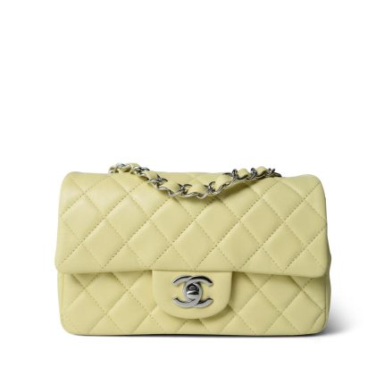 24C Light Yellow Lambskin Quilted Mini Rectangular Flap Silver Hardware