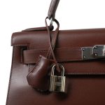 Kelly 28 Brown Box Calfskin Palladium Plated [C] Stamp - Image 5