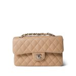 Beige Clair Caviar Quilted Classic Flap Small Silver Hardware