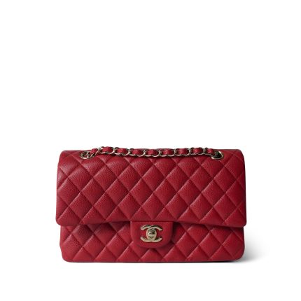 19B Red Caviar Quilted Medium Classic Flap Light Gold Hardware