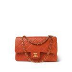 Orange Lambskin Quilted Medium Classic Flap Gold Hardware - Image 8