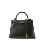 Kelly 28 Vert Fonce Box Calfskin Gold Plated (W) Stamp