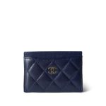 23S Navy Caviar Quilted Classic Card Holder LGHW