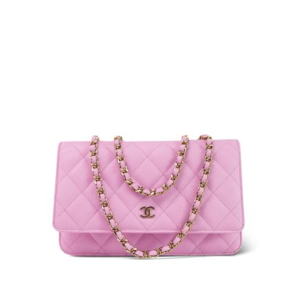 23P Pink Caviar Quilted Wallet On Chain WOC Light Gold Hardware