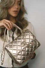 21S Gold Metallic Lambskin Quilted Trendy CC Small Light Gold Hardware - Image 2