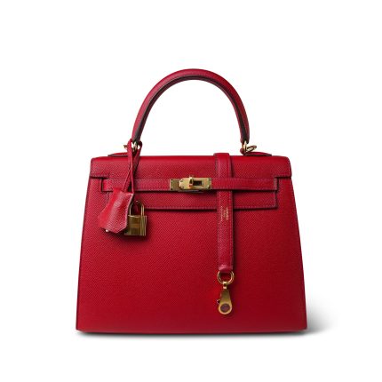 Kelly Sellier 25 Rouge Casaque Epsom Gold Plated X Stamp