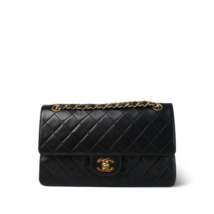 Black Lambskin Quilted Medium Double Flap Bag GHW