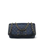 Navy Caviar Quilted CC Filigree Single Flap Bag Medium Aged Gold Hardware - Image 9