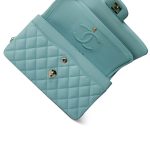 19C Tiffany Blue Caviar Quilted Classic Flap Small Light Gold Hardware - Image 8