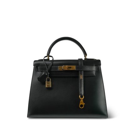 Kelly Sellier 28 Black Box Calfskin Gold Plated X Circle Stamp