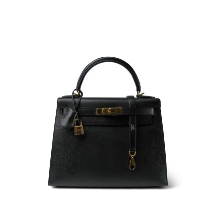 Kelly 28 Sellier Black Epsom Gold Plated A Stamp