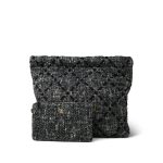 22K Black Ecru Tweed Quilted 22 Hobo Bag Medium Aged Gold Hardware - Image 13