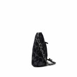 24K Black Floral Denim Quilted Clutch On Chain Silver Hardware - Image 6