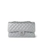 23P Silver Metallic Lambskin Quilted Classic Flap Medium SHW