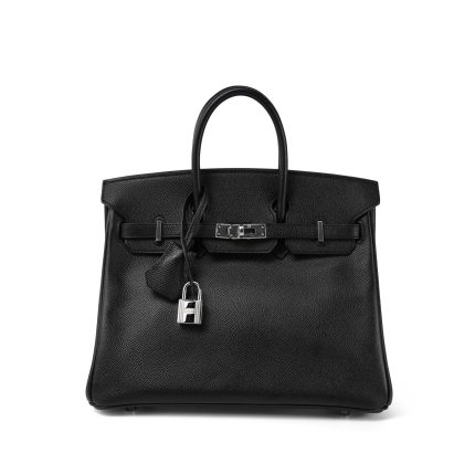 Birkin 25 Black Epsom Palladium Plated M Square Stamp