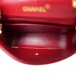 Red Lambskin Quilted Black Trim Mini Square Flap Gold Hardware - Image 10