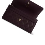24B Burgundy Caviar Quilted Crystal CC Long Flap Card Holder Light Gold Hardware - Image 2