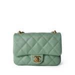 23P Light Green Lambskin Quilted Funkytown Flap Bag Antique Gold Hardware - Image 3