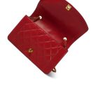 Red Lambskin Quilted Diana Flap Medium Gold Hardware - Image 14
