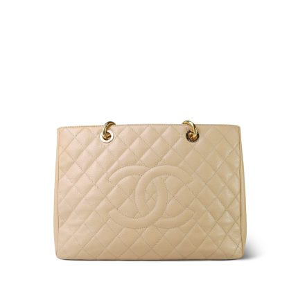 Beige Clair Caviar Quilted Grand Shopper Tote (GST) Gold Hardware
