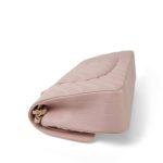 17C Light Pink Calfskin Chevron Quilted Classic Flap Medium Aged Gold Hardware - Image 9