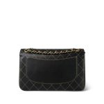 17B Black Calfskin / Tan Suede Wild Stitch Double Flap Jumbo Flap Aged Gold Hardware - Image 3