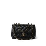 22P Black Lambskin Quilted Mini Rectangular Flap Light Gold Hardware - Image 10