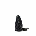 24K Black Floral Denim Quilted Clutch On Chain Silver Hardware - Image 5