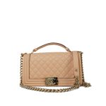 19S Beige Calfskin Quilted Top Handle Boy Bag Old Medium Light Gold Hardware - Image 11