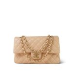 Beige Lambskin Quilted Classic Flap Medium Aged Gold Hardware - Image 14
