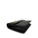Black Lambskin Quilted Top Handle Double Turnlock Single Flap Gold Hardware - Image 12