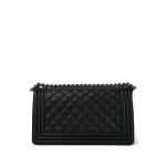 Black Caviar Quilted Old Medium Boy Bag Ruthenium Hardware - Image 7